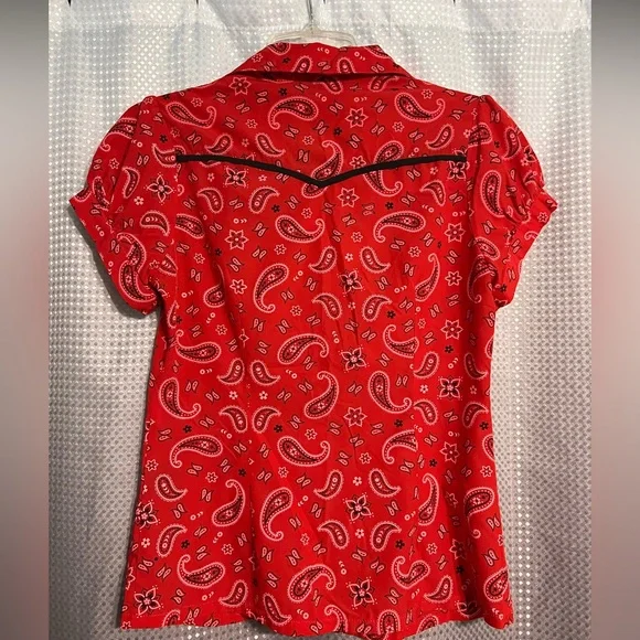 Sourpuss Clothing Red Bandana Western Paisley Top Medium Rockabilly - Picture 5 of 5